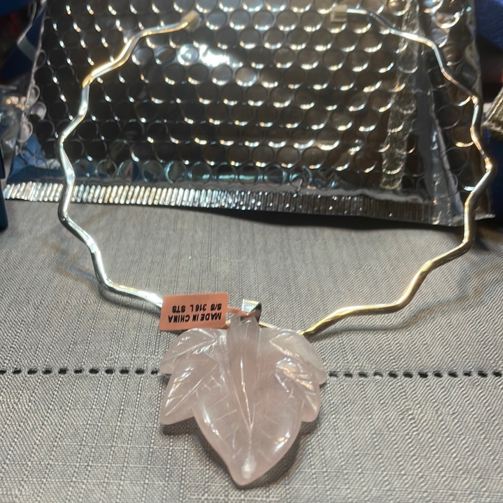 Stainless choker with add on pendant pink quartz